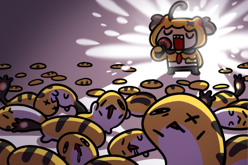 ahoge, animal_hood, black_shorts, brown_hair, cat_hood, closed_eyes, gigi_murin, gigi_murin_(1st_costume)