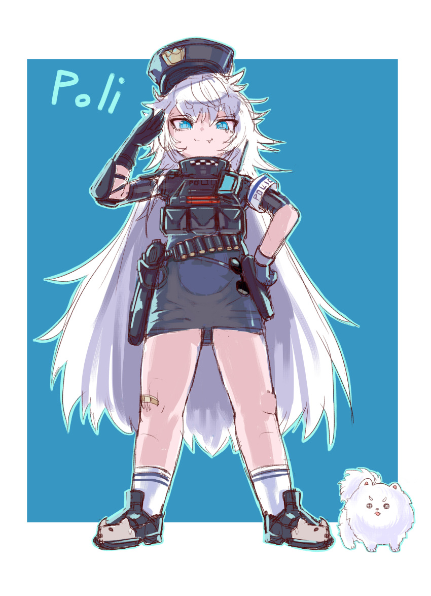 1girl, absurdres, ammunition, ammunition_belt, ammunition_pouch, armband, asymmetrical_gloves, bandaid