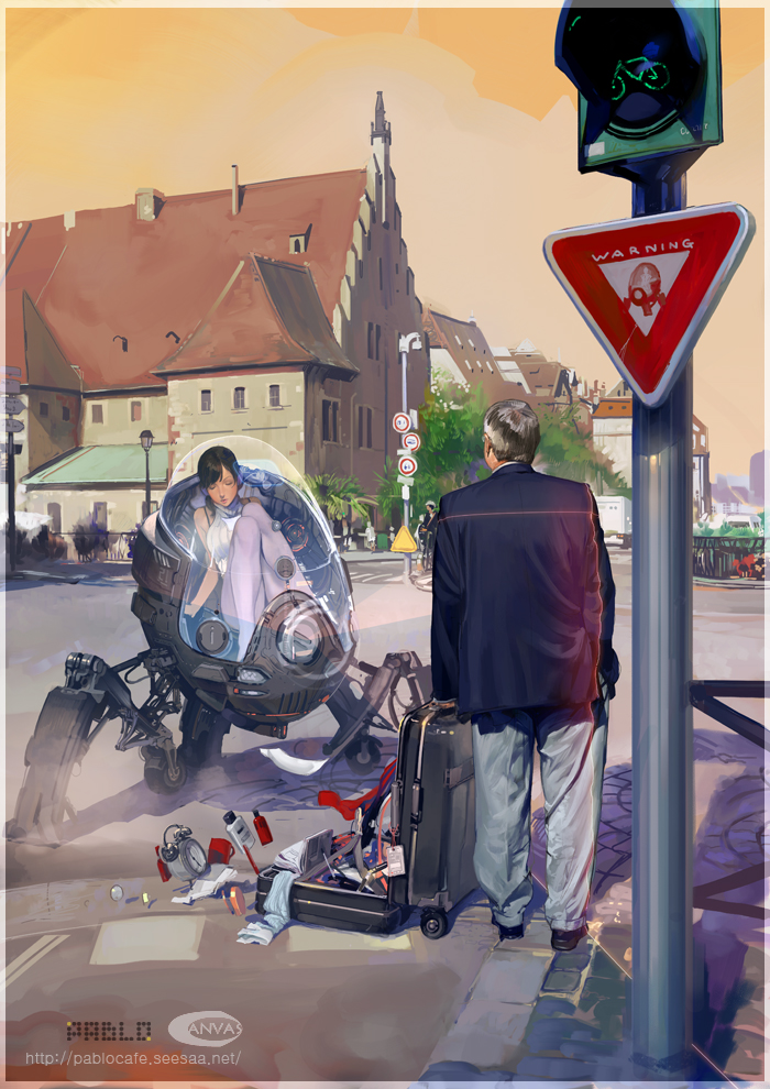 black_hair, clock, closed_eyes, eyes_closed, legs, long_hair, mecha, original