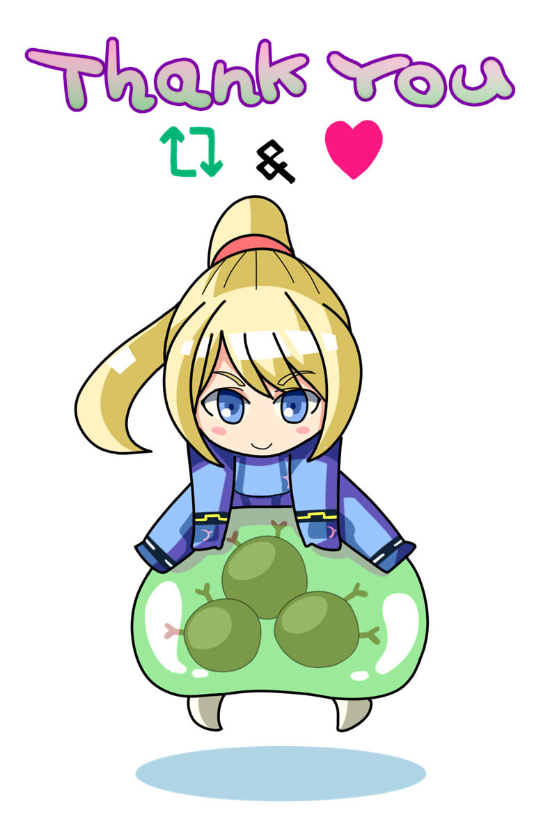1girl, blonde_hair, blue_bodysuit, blue_eyes, blush_stickers, bodysuit, chibi, chibi_only