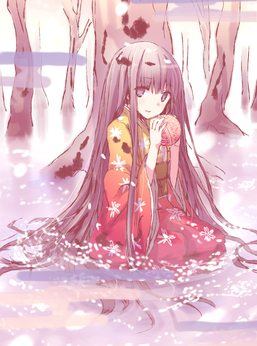 black_hair, egasumi, fog, highres, hime_cut, hirasato, japanese_clothes, kimono