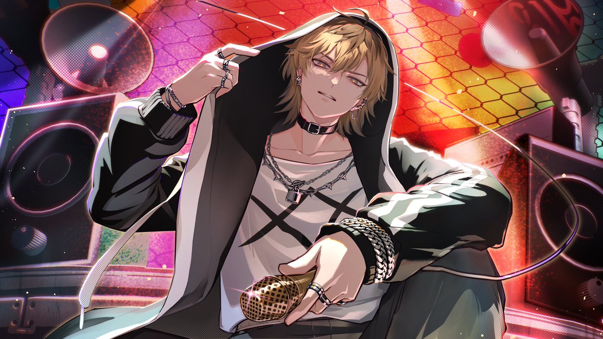 1boy, belt_collar, black_choker, black_jacket, blonde_hair, brown_eyes, chain-link_fence, choker