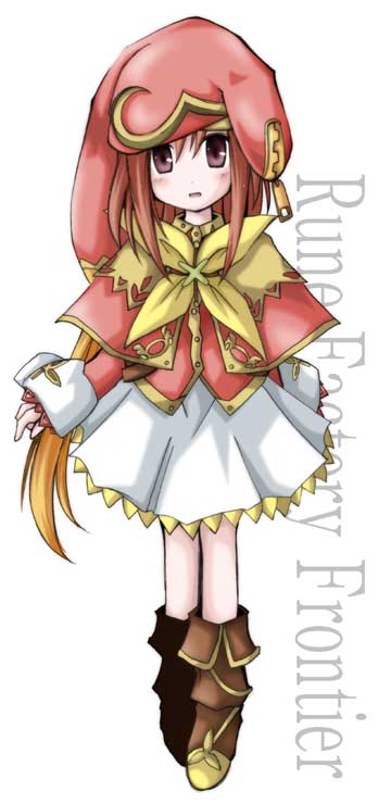 1girl, 2000s_(style), boots, brown_boots, brown_eyes, brown_hair, candy_(rune_factory), capelet