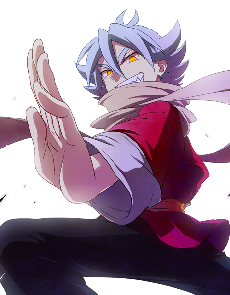fighting_stance, fubuki_atsuya, grin, inazuma_eleven, inazuma_eleven_(series), male, scarf, short_hair