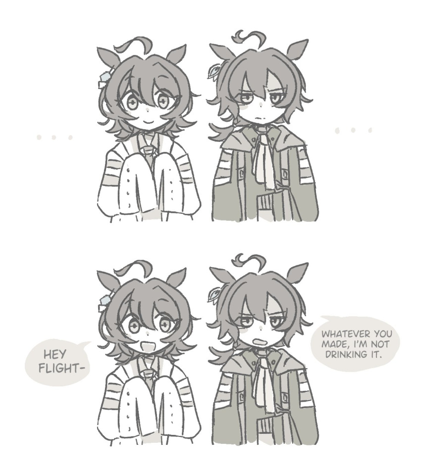 ..., 2girls, :d, agnes_flight_(racehorse), agnes_tachyon_(umamusume), ahoge, animal_ears, annoyed