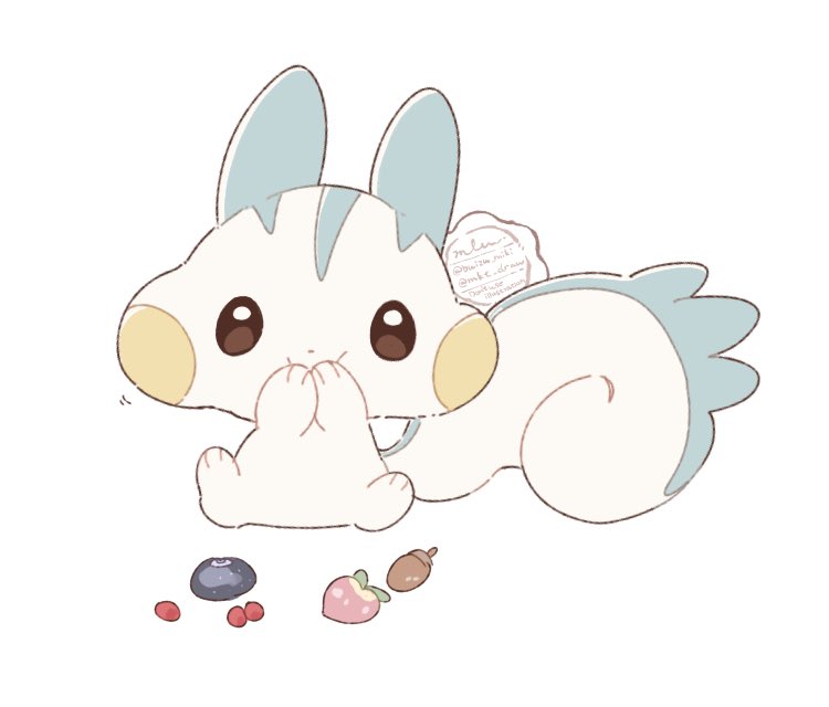 animal_focus, berry_(pokemon), brown_eyes, commentary_request, eating, full_body, mkt_(buizu-miki), no_humans