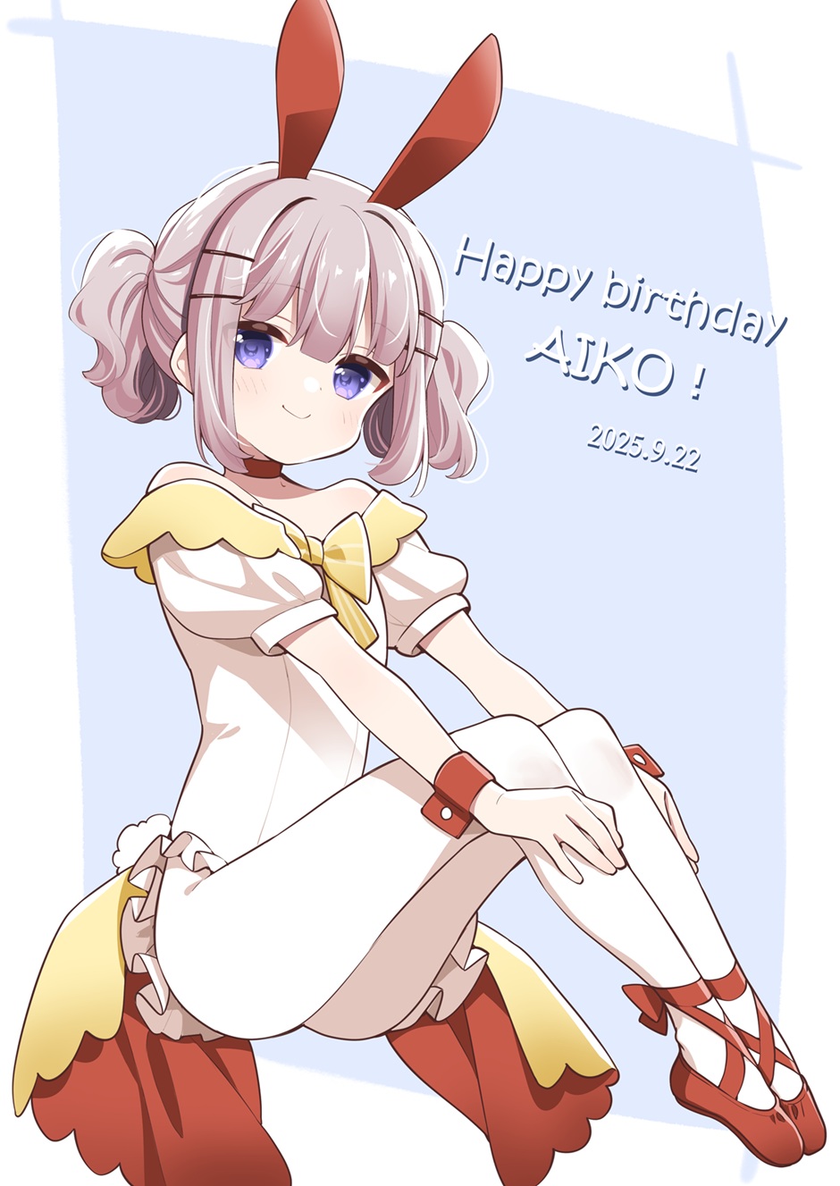 1girl, animal_ears, ballet_slippers, blonde_hair, bow, bunny_ears, character_name, closed_mouth