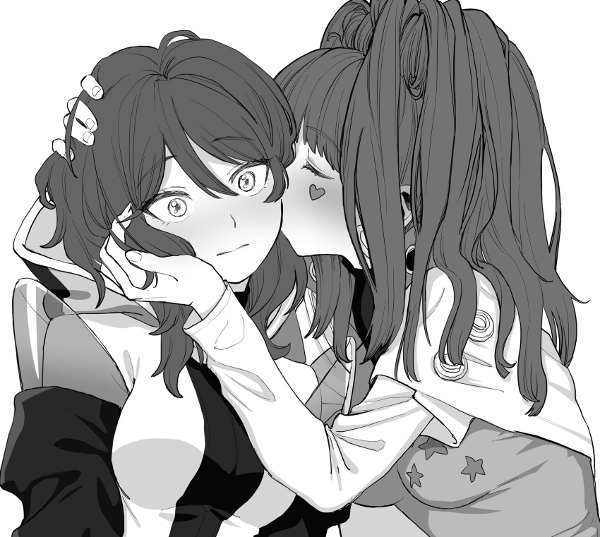 2girls, absurdres, closed_mouth, gina_(gnosia), gloves, gnosia, hair_between_eyes, heterochromia