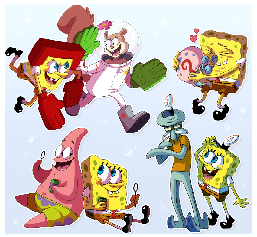 1girl, 3boys, absurdres, animal_hug, annoyed, blowing_bubbles, buck_teeth, gary_the_snail