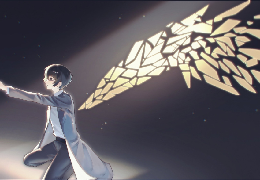 1boy, black_hair, black_pants, buhuaixiaoguai, coat, commentary, dated_commentary, english_commentary