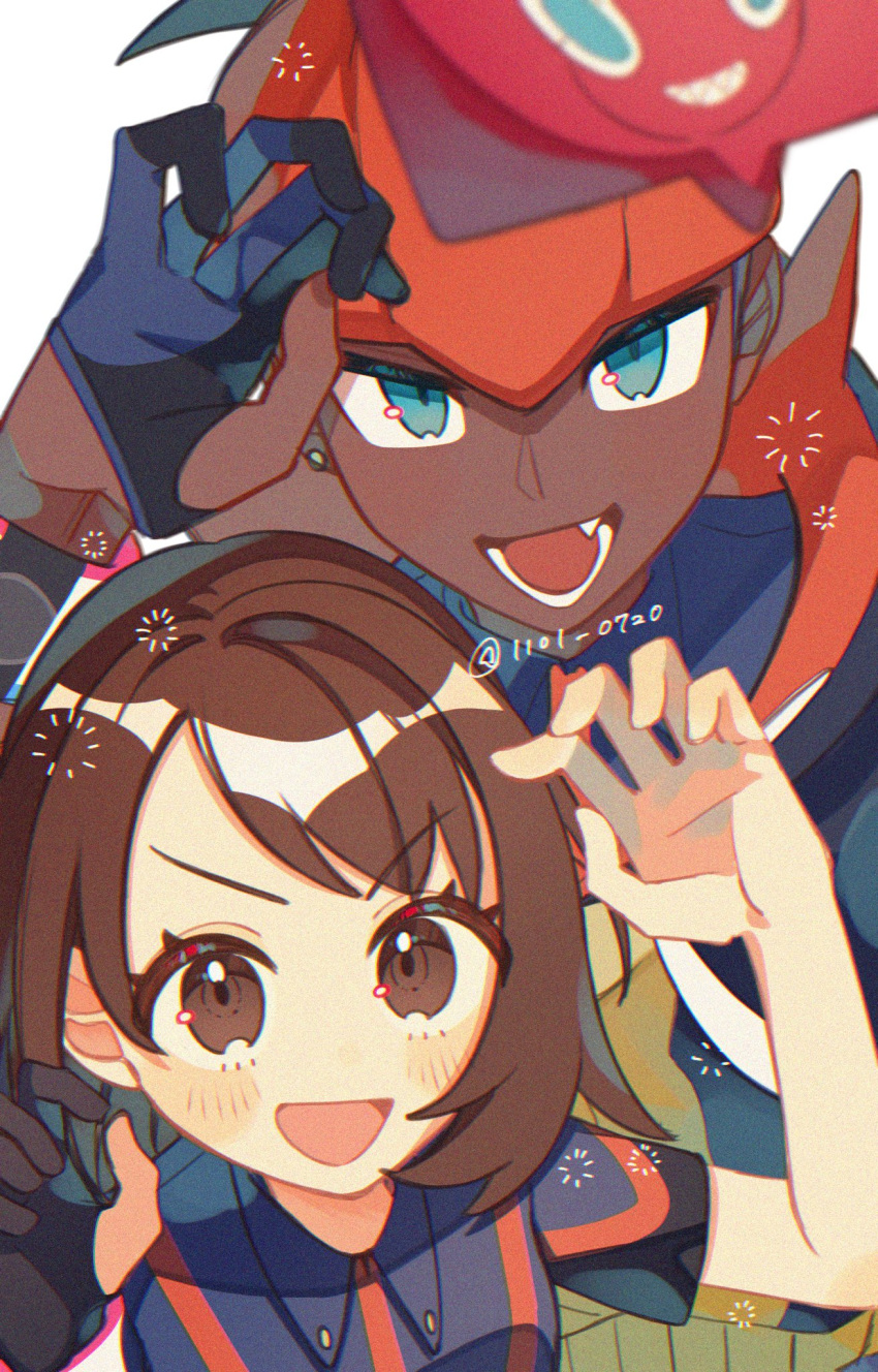 1boy, 1girl, black_hair, black_hoodie, blush, brown_eyes, brown_hair, cosplay