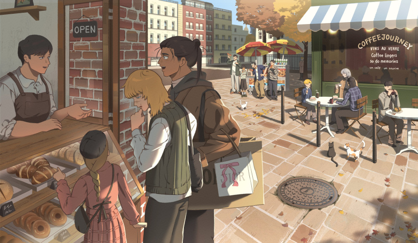 absurdres, albert_brudzewski_(chi.), apron, autumn, autumn_leaves, badeni, bag, bagel