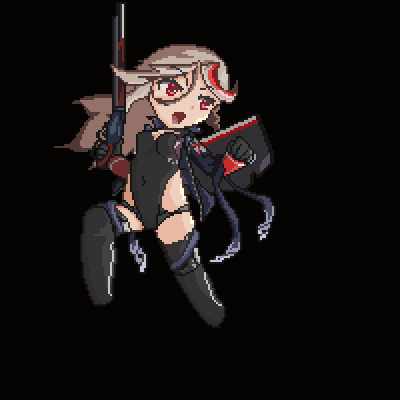 1girl, black_background, black_jacket, black_shirt, breasts, curly_hair, deformed, girls_frontline