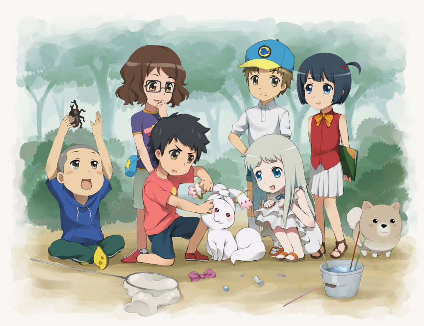 absurdres, anjou_naruko, ano_hi_mita_hana_no_namae_wo_bokutachi_wa_mada_shiranai, artist_request, bag, bare_shoulders, beetle, black_hair