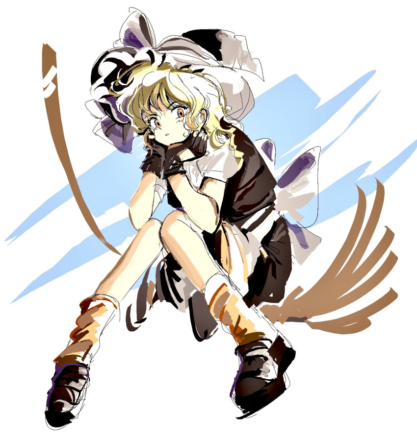 1990s_(style), 1girl, 6osquet, :o, black_shoes, black_skirt, black_vest, blonde_hair