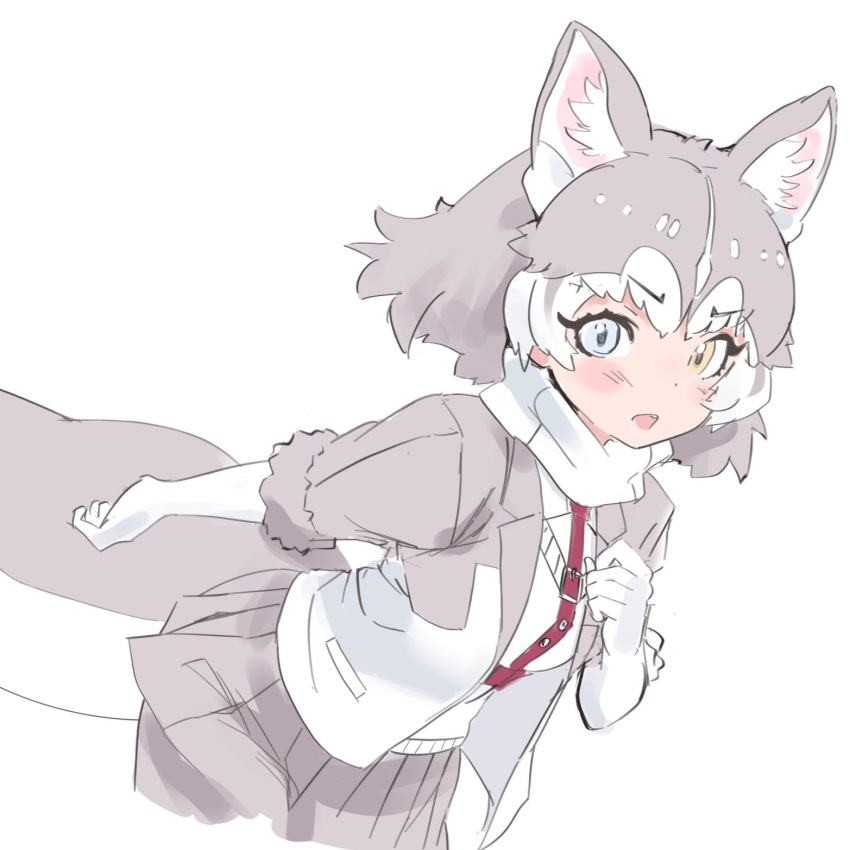 1girl, animal_ears, blue_eyes, blush, cowboy_shot, dog_(mixed_breed)_(kemono_friends), dog_ears, dog_girl