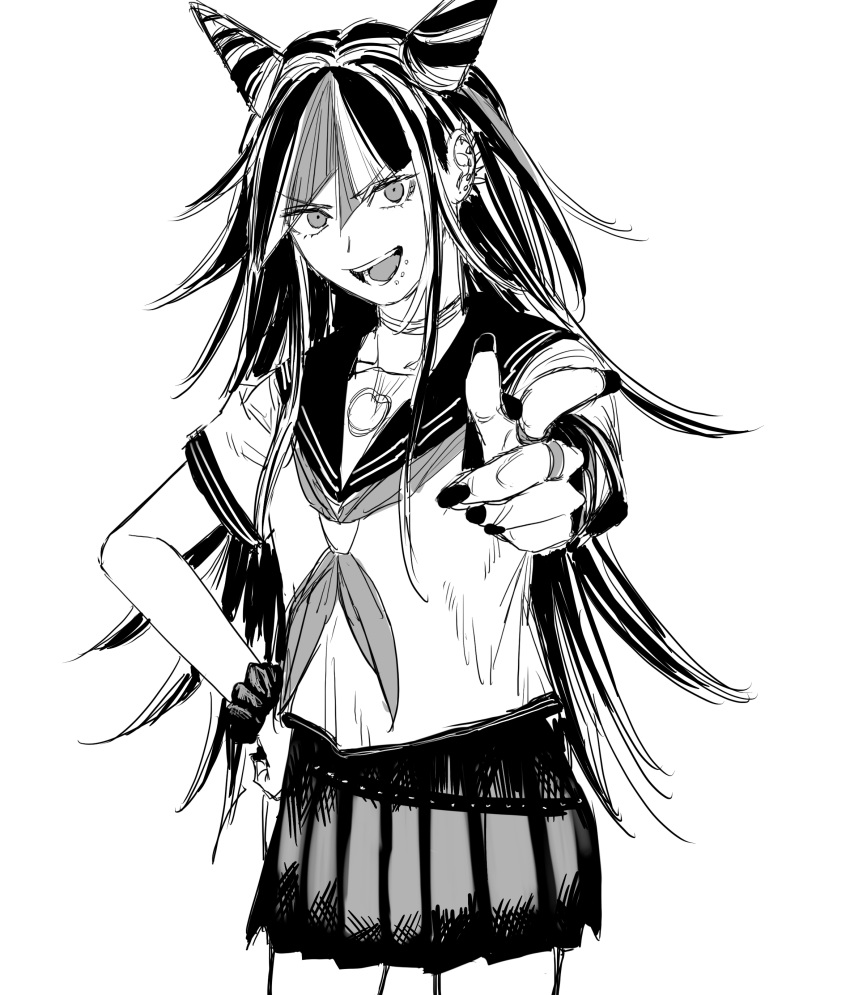 1girl, absurdres, arm_warmers, belt, blunt_bangs, choker, collarbone, commentary_request