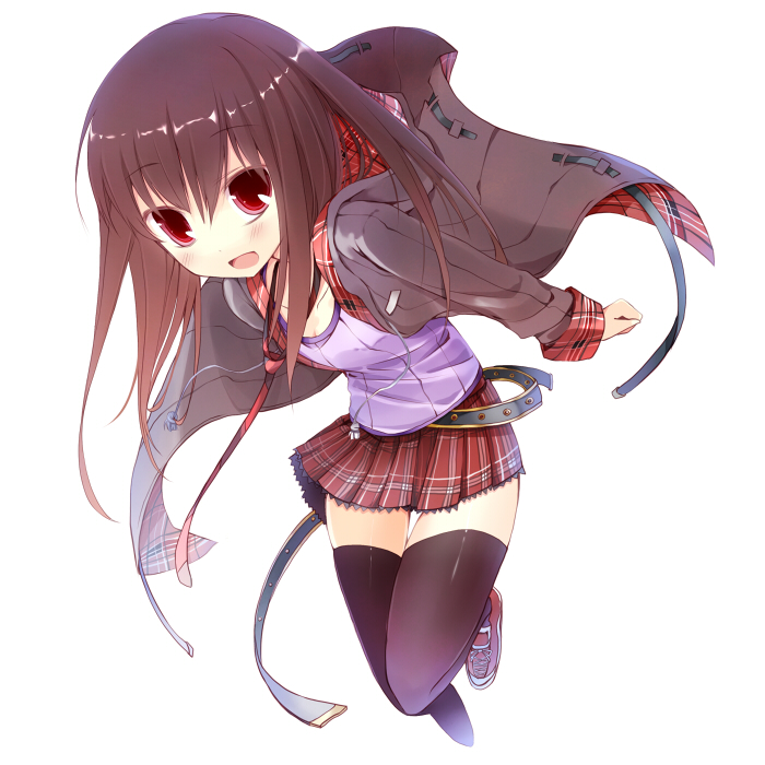 casual, hoshikuzu, jacket, long_hair, looking_at_viewer, original, plaid, smile