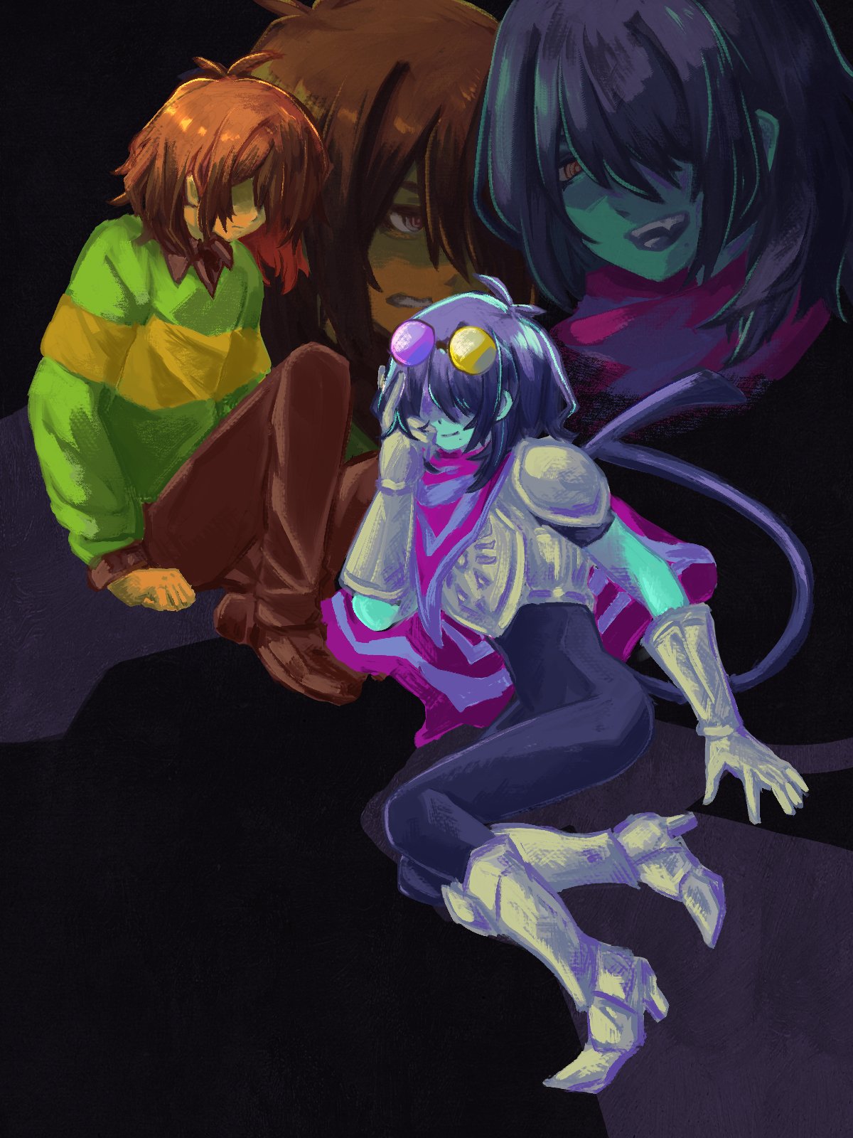2others, :d, aikecider, antenna_hair, arm_support, armor, armored_boots, armored_gloves
