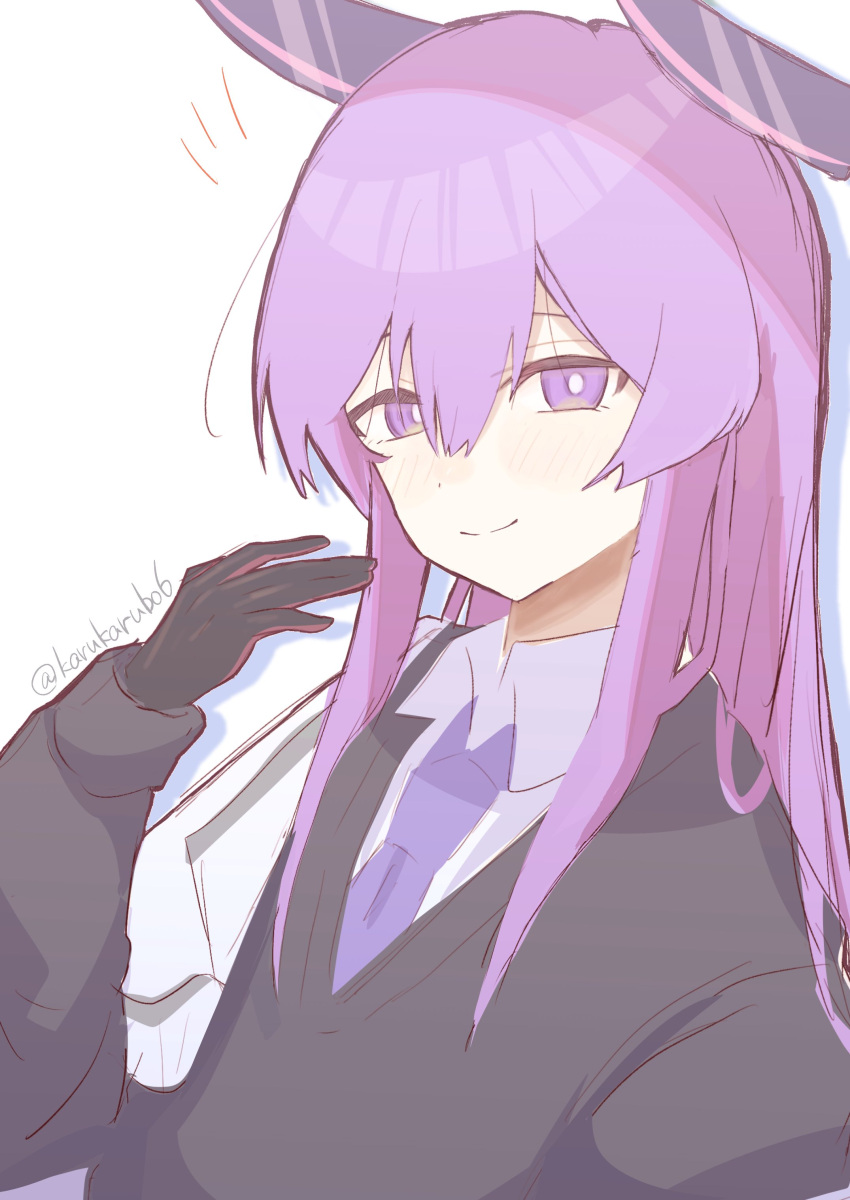 1girl, absurdres, black_gloves, blue_archive, closed_mouth, collared_shirt, commentary_request, floating_headgear