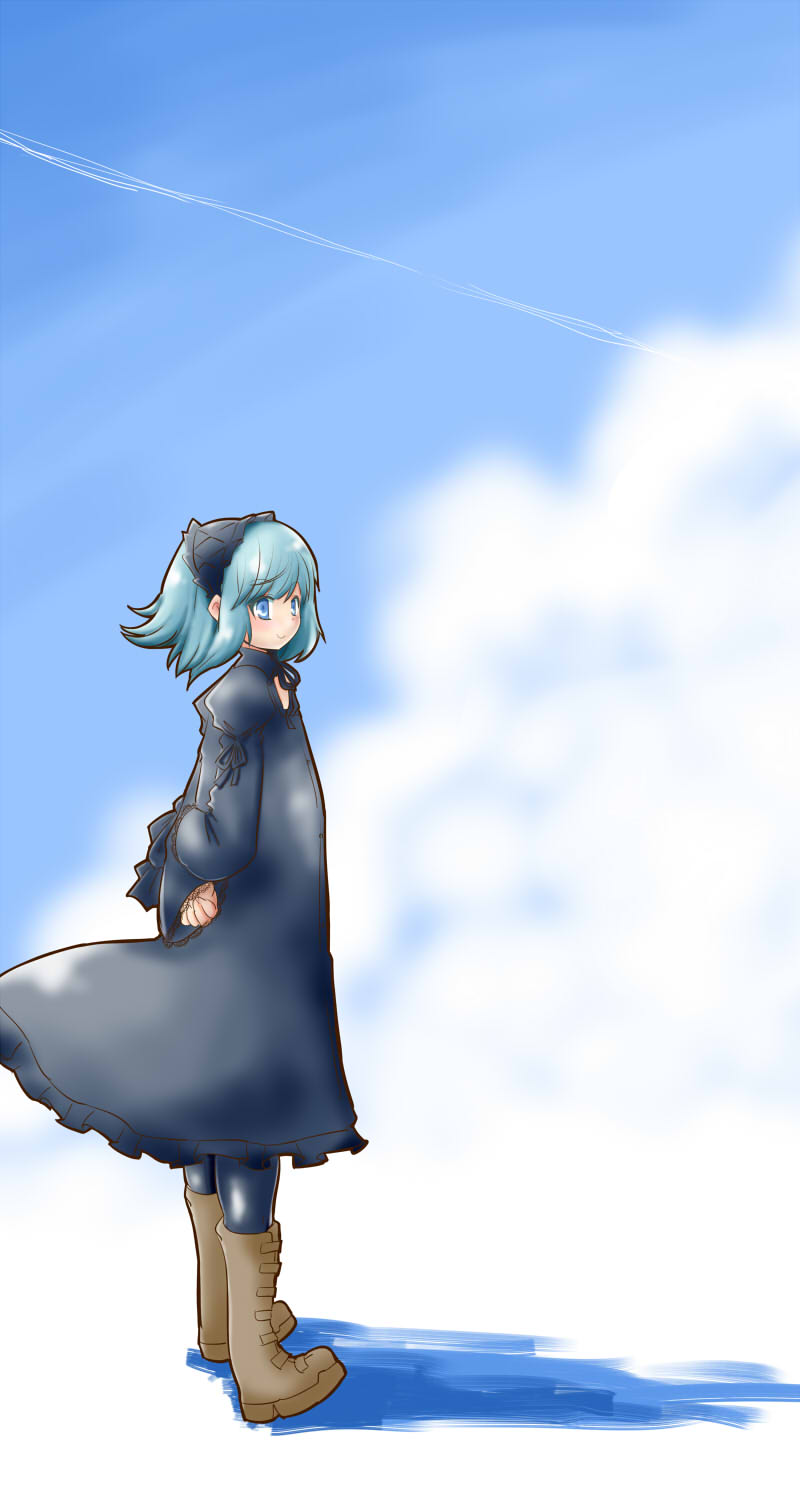 1boy, 2channel, 2channel_(/livejupiter/), aile-kun, arms_behind_back, black_dress, black_hairband, black_pantyhose