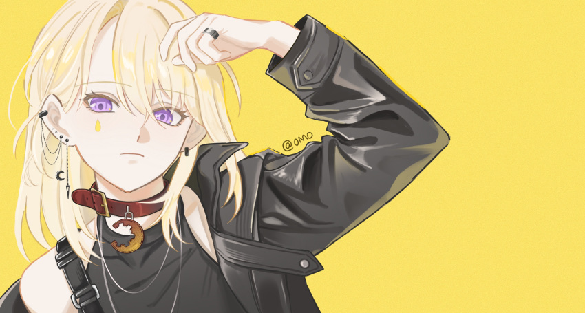 1girl, absurdres, bang_dream!, bang_dream!_it's_mygo!!!!!, black_jacket, black_shirt, blonde_hair, chinese_commentary
