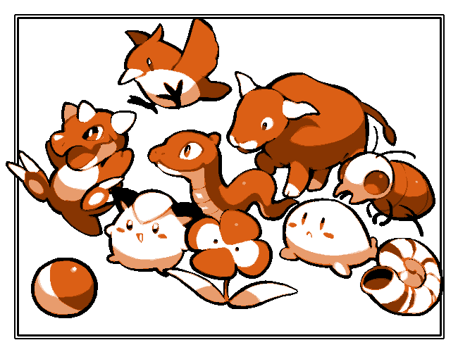 bird, bird_sprite_(pokemon), blush, blush_stickers, border, bug_sprite_(pokemon), bull_sprite_(pokemon), clefairy_sprite_(pokemon)