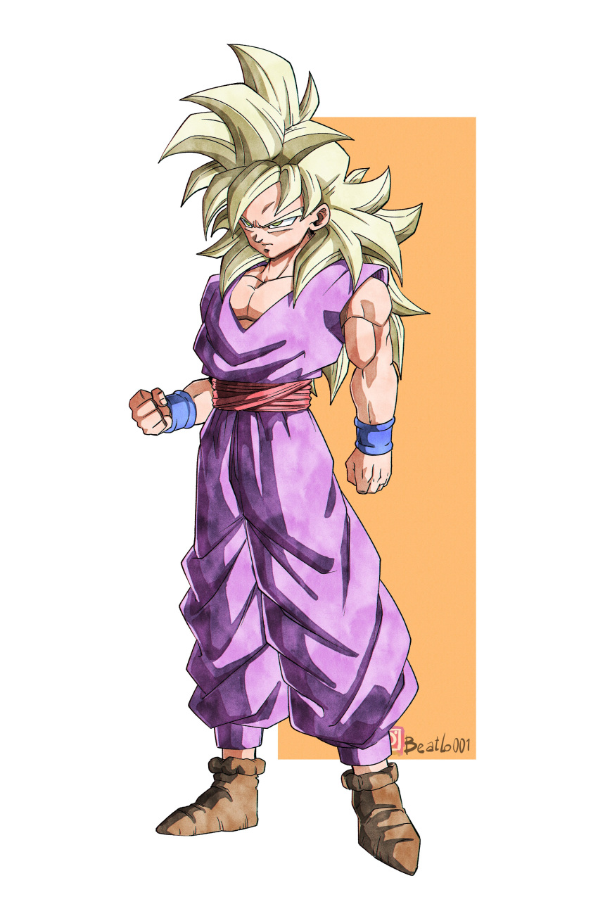 1boy, absurdres, beatlo_(rodrigo38658978), blonde_hair, brown_shoes, clenched_hands, commentary, dragon_ball