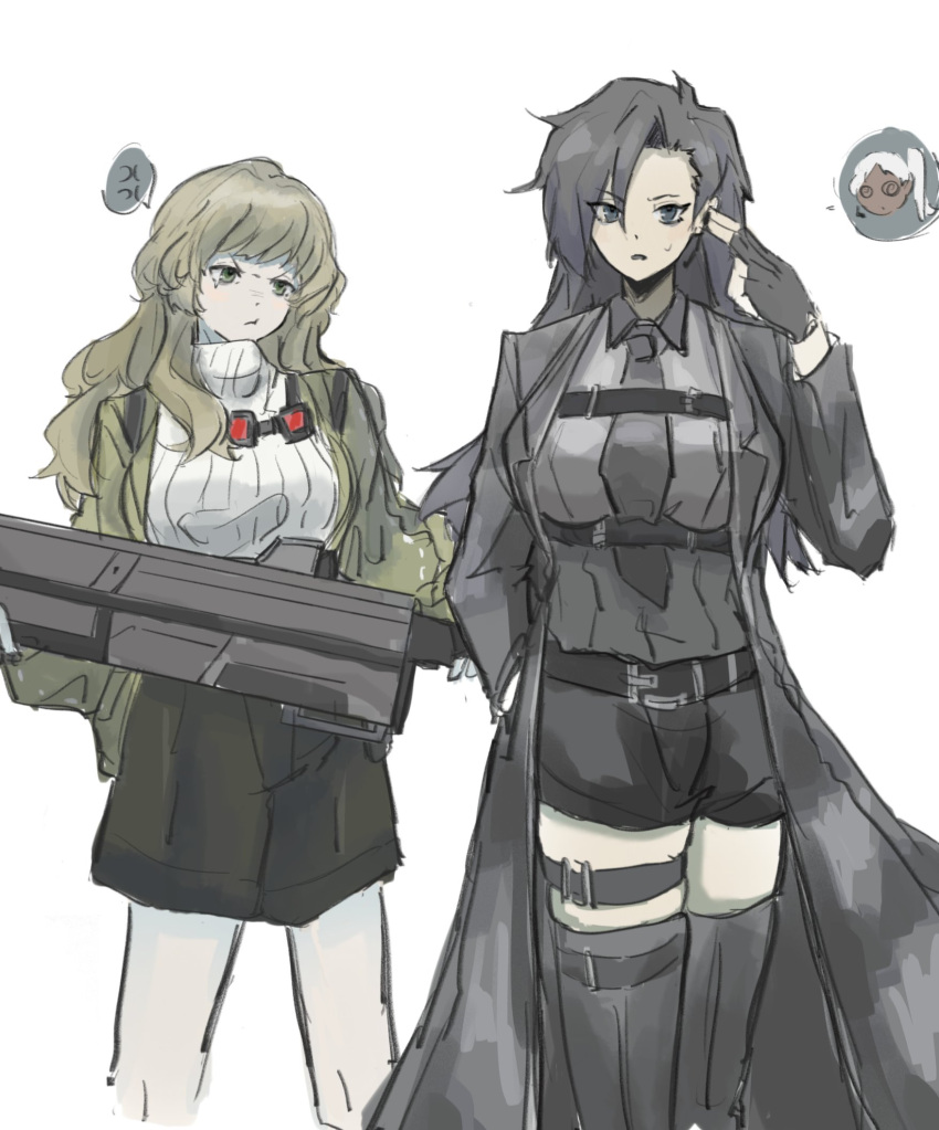 @_@, alternate_costume, alternate_hairstyle, black_coat, black_eyes, black_hair, blonde_hair, breasts