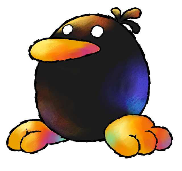 nakagawa_yasuhisa, no_humans, official_art, raphael_the_raven, simple_background, solo, super_mario_bros., third-party_source