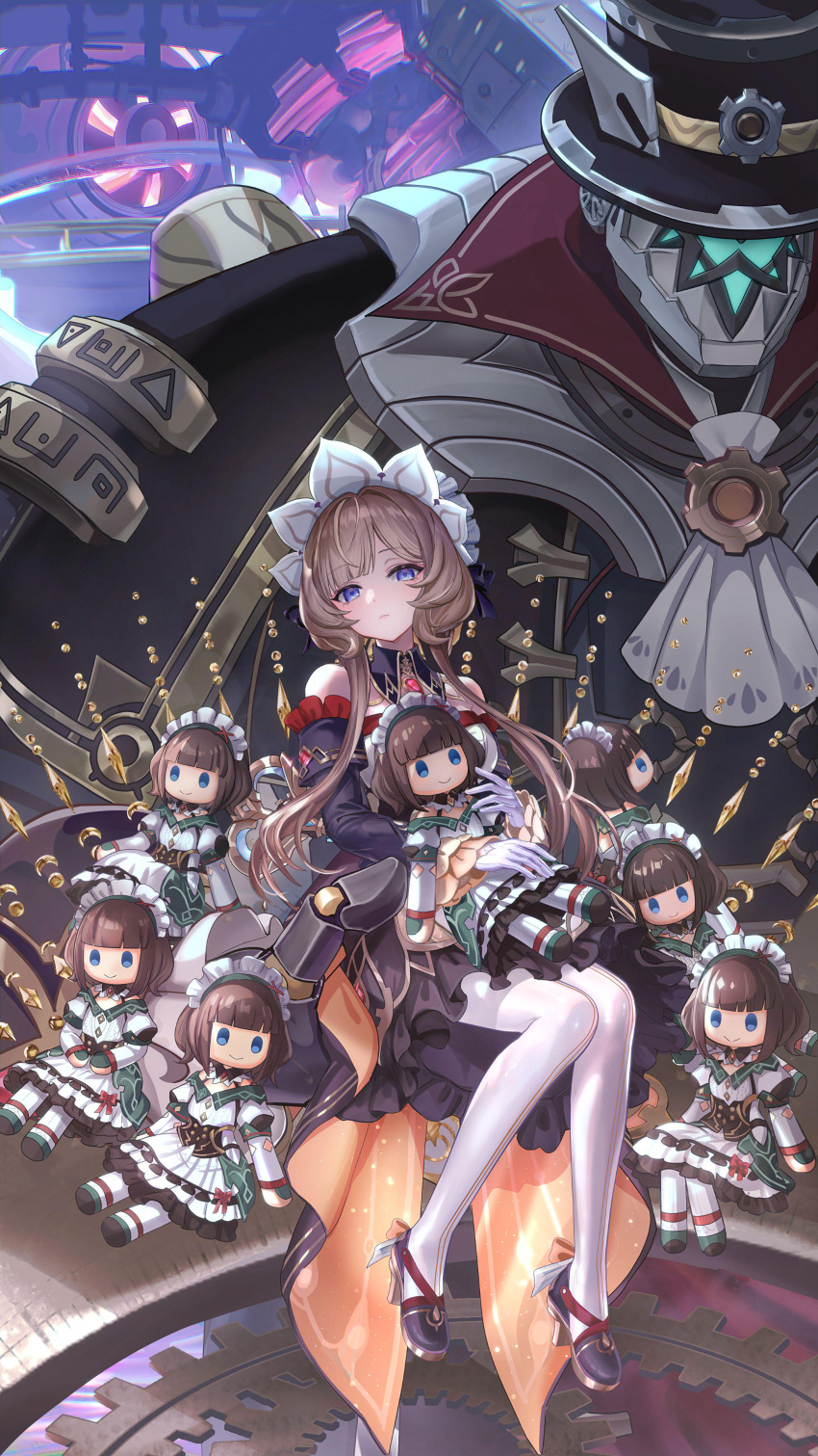 1girl, absurdres, aratakosu_(tako's), bare_shoulders, black_dress, black_shoes, brown_hair, character_doll