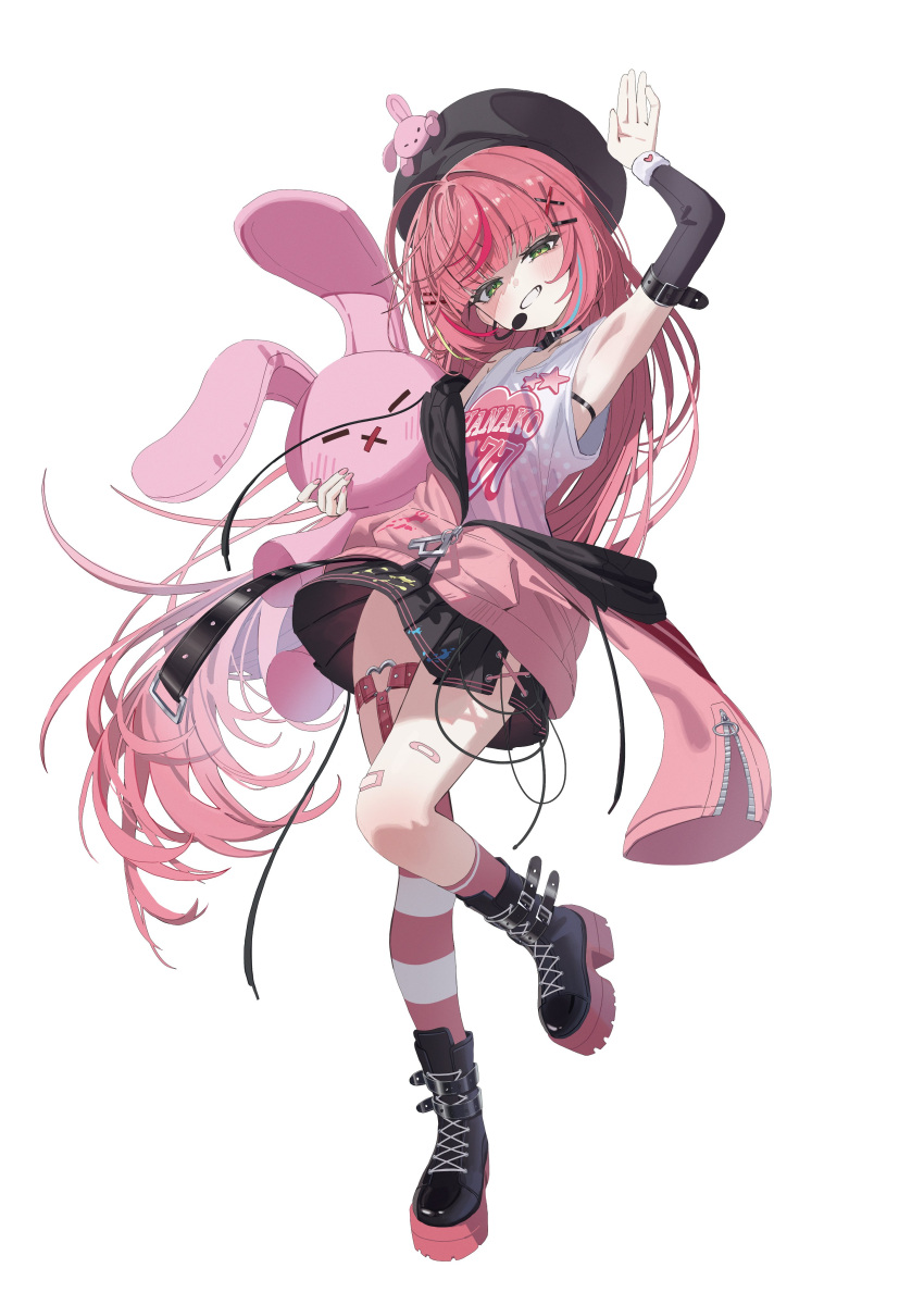 1girl, absurdres, armpits, asymmetrical_legwear, black_boots, black_hat, black_skirt, boots
