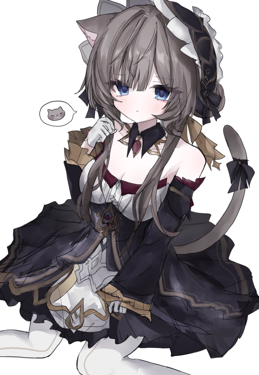 1girl, a_xme, animal_ears, bare_shoulders, black_collar, black_dress, black_sleeves, blue_eyes