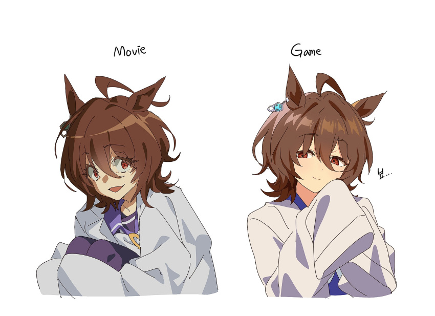 1girl, agnes_tachyon_(umamusume), ahoge, animal_ears, breadrye, brown_eyes, brown_hair, closed_mouth