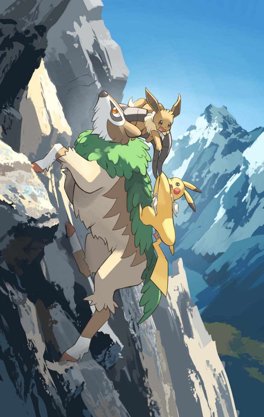 animal_focus, animal_nose, bandana, bandana_around_neck, brown_fur, climbing, eevee, falling