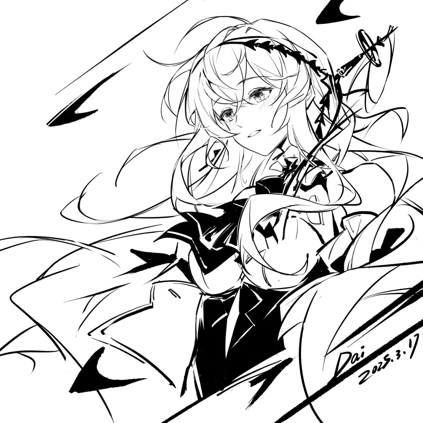 1girl, absurdres, angelfish, arknights, artist_name, ascot, bare_shoulders, black_ascot