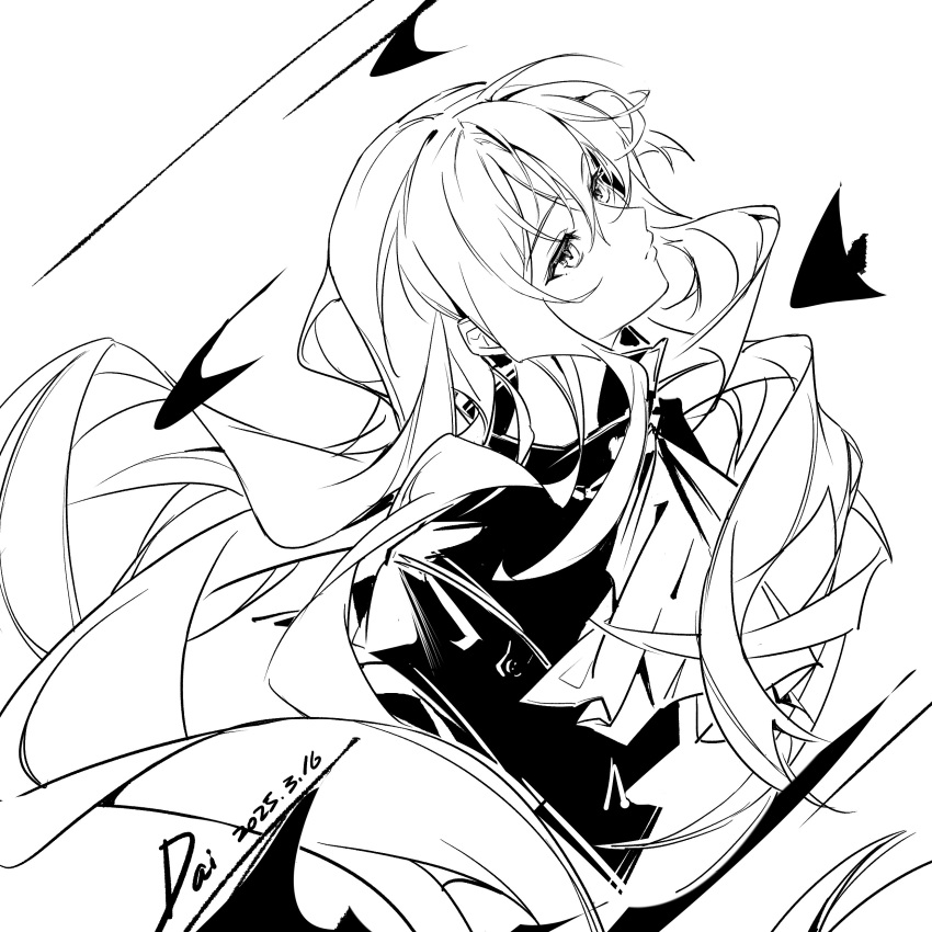 1girl, absurdres, angelfish, arknights, artist_name, ascot, black_capelet, capelet