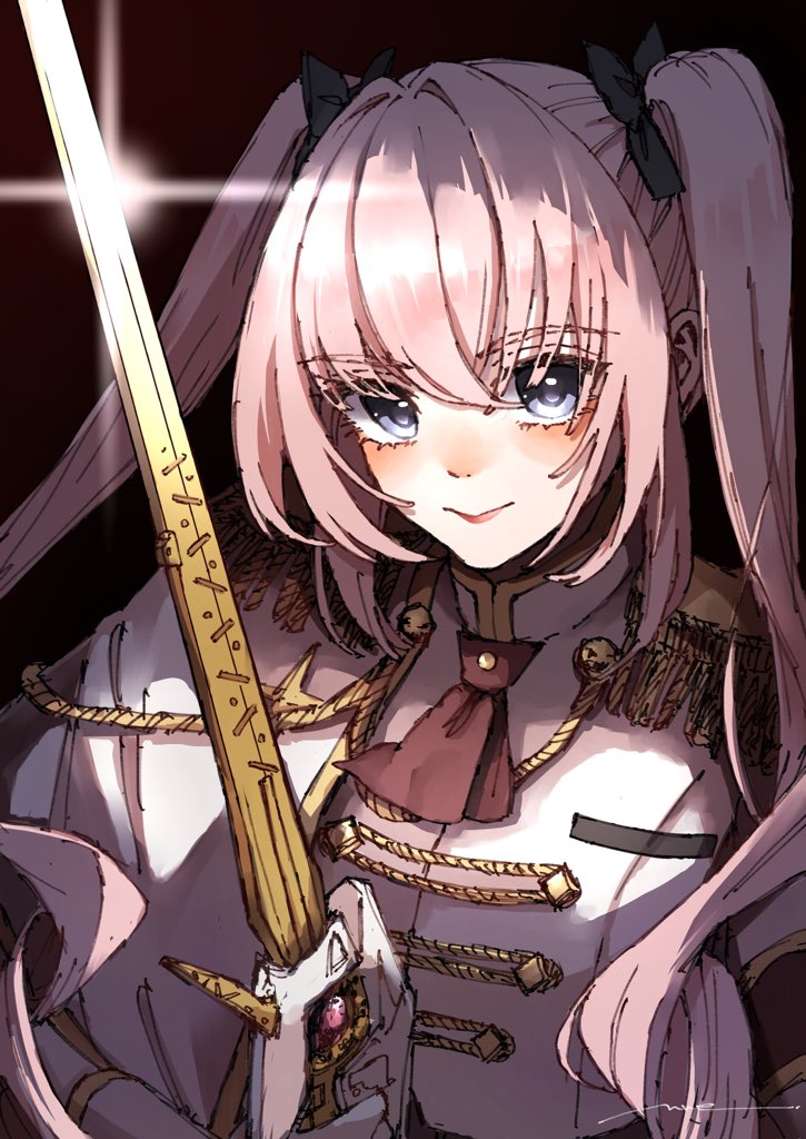 1girl, altea_alessandrini, amahara_nue, artist_name, ascot, assault_lily, black_background, blue_eyes