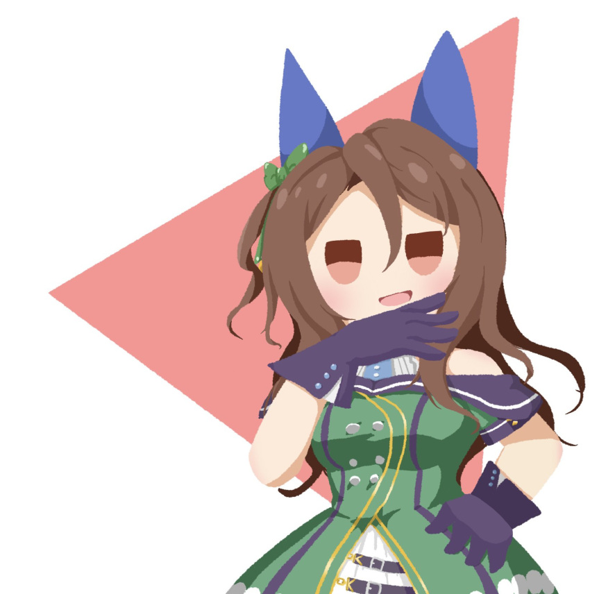 1girl, animal_ears, black_gloves, brown_hair, doluckyo, dress, ear_covers, gloves