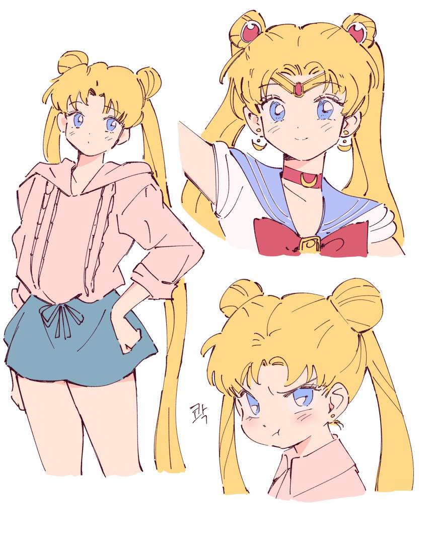1girl, bishoujo_senshi_sailor_moon, blue_eyes, blue_sailor_collar, blue_skirt, blush, bow, bowtie