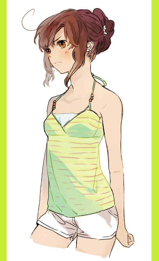 ahoge, alternate_costume, alternate_hairstyle, arm_behind_back, artist_request, axis_powers_hetalia, bangs, bare_shoulders