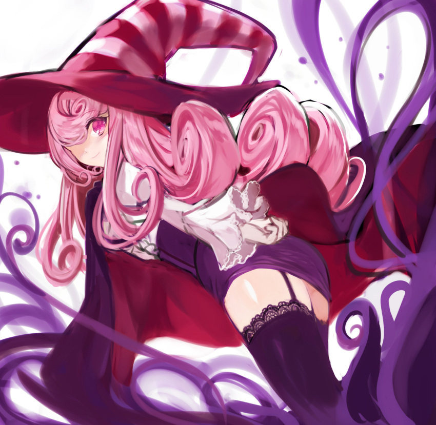 1girl, curly_hair, dress, fuepo, gloves, hair_over_eyes, hat, long_hair