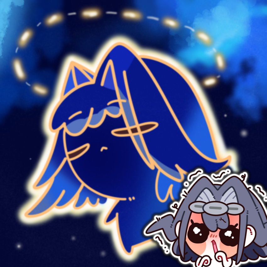 1girl, 252_eyo, blush, blush_stickers, chibi, chibi_only, chrono_gear:_warden_of_time, closed_eyes