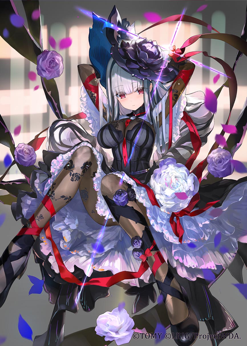 1girl, alfou_(wixoss), arms_behind_head, black_dress, black_hair, black_shoes, braid, breasts