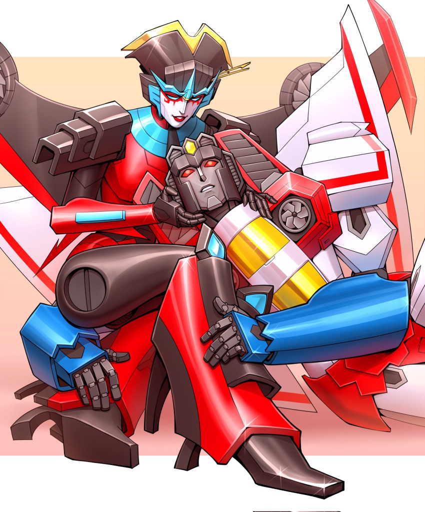 1boy, 1girl, airplane_wing, blue_eyes, colored_skin, high_heels, highres, humanoid_robot