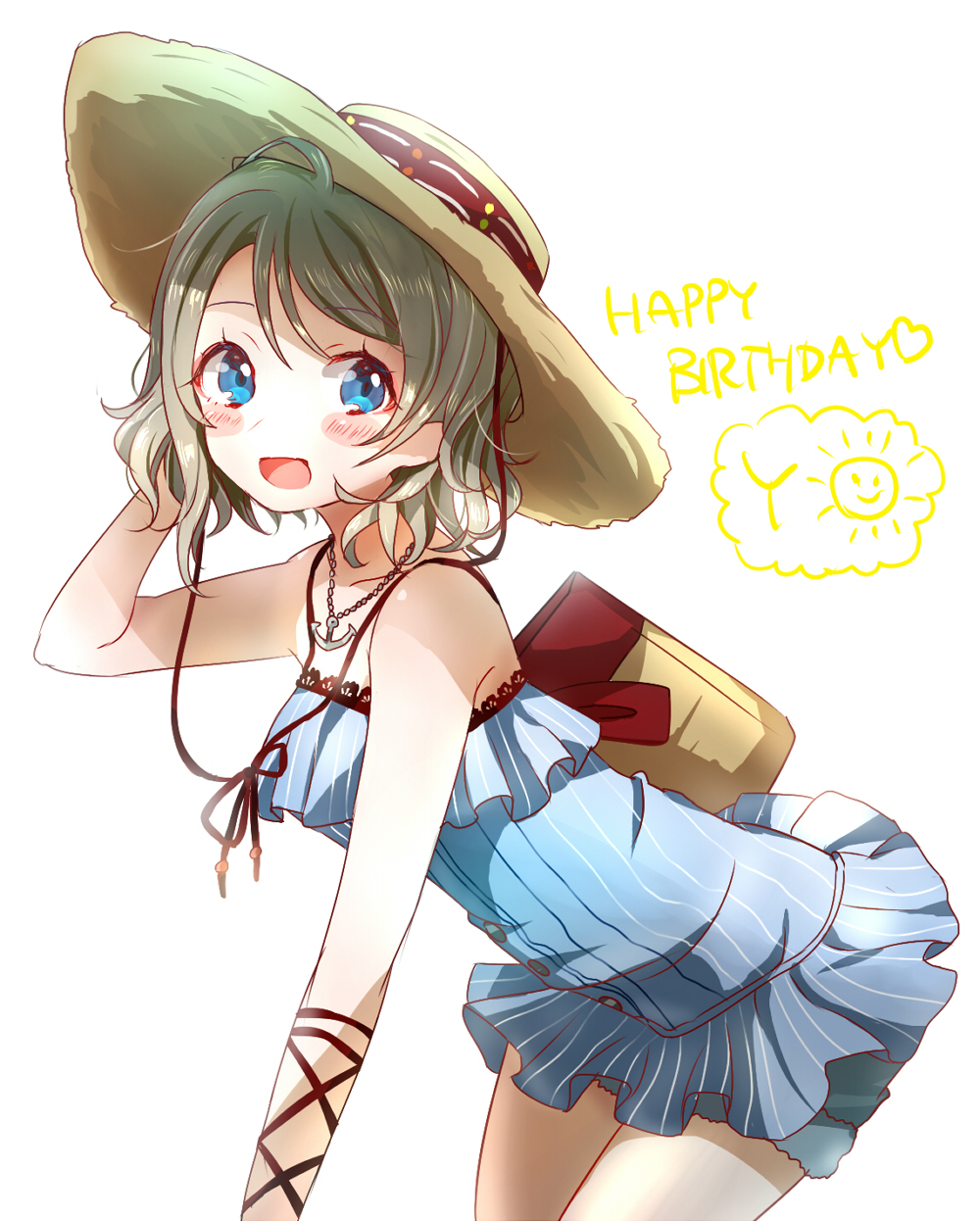 1girl, 299_(horisso), ahoge, anchor_necklace, anchor_symbol, arm_up, armpit_peek, bag