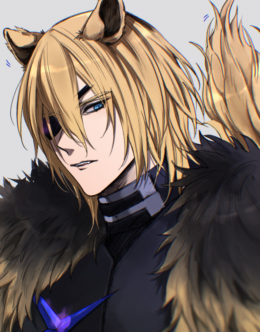 1boy, animal_ears, armor, black_armor, blonde_hair, blue_eyes, cape, dimitri_alexandre_blaiddyd
