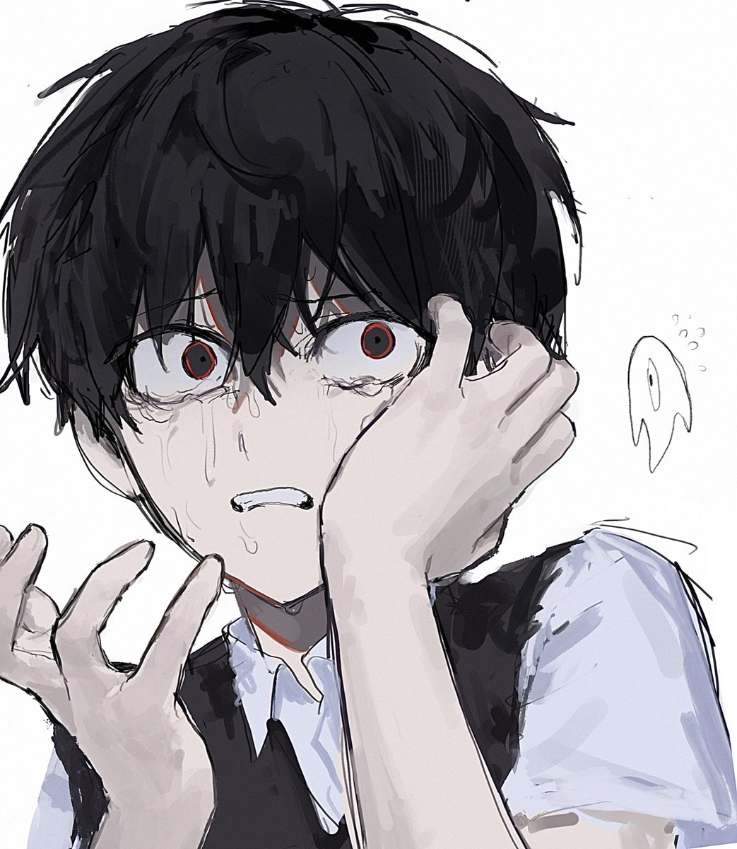 1boy, antenna_hair, black_eyes, black_hair, black_sweater_vest, clenched_teeth, collared_shirt, commentary
