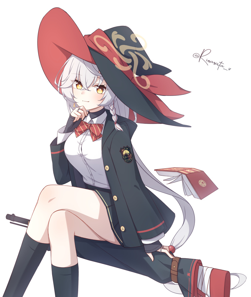 1girl, aticsanir, black_skirt, black_socks, blue_archive, bolt_action, bow, bowtie
