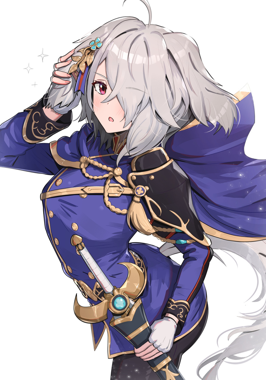 1girl, absurdres, androgynous, animal_ears, armor, belt, blush, buttons